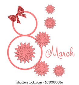 Greeting card for March 8. International Women's Day. Paper flowers, abstraction, vector illustration.