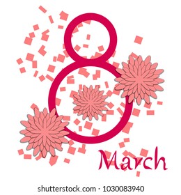 Greeting card for March 8. International Women's Day. Paper flowers, abstraction, vector illustration.