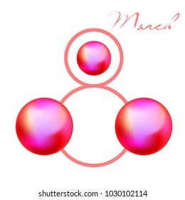 Greeting card for March 8. International Women's Day. Pink pearls, ball, kiss, abstraction, vector illustration.
