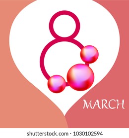Greeting card for March 8. International Women's Day. Pink pearls, ball, kiss, abstraction, vector illustration.