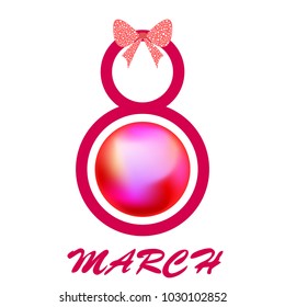 Greeting card for March 8. International Women's Day. Pink pearls, ball, kiss, abstraction, vector illustration.