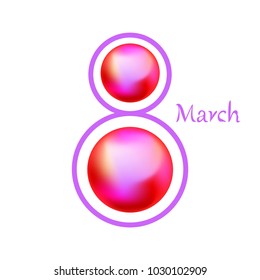 Greeting card for March 8. International Women's Day. Pink pearls, ball, kiss, abstraction, vector illustration.
