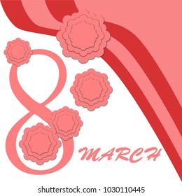 Greeting card for March 8. International Women's Day. Paper flowers, abstraction, vector illustration.