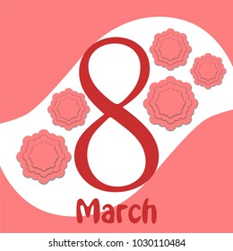 Greeting card for March 8. International Women's Day. Paper flowers, abstraction, vector illustration.