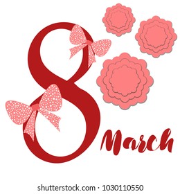 Greeting card for March 8. International Women's Day. Paper flowers, abstraction, vector illustration.