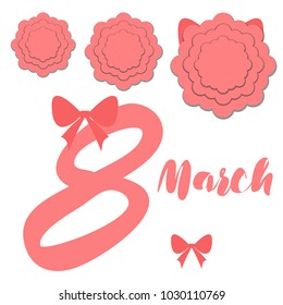 Greeting card for March 8. International Women's Day. Paper flowers, abstraction, vector illustration.