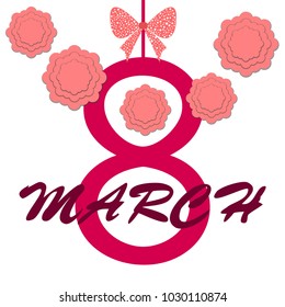 Greeting card for March 8. International Women's Day. Paper flowers, abstraction, vector illustration.