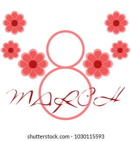 Greeting card for March 8. International Women's Day. Paper flowers, abstraction, vector illustration.