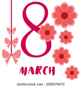 Greeting card for March 8. International Women's Day. Paper flowers, abstraction, vector illustration.