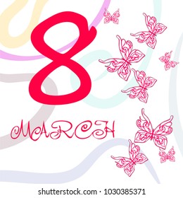 Greeting card for March 8. International Women's Day. Butterfly, abstraction, vector illustration.