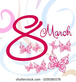 Greeting card for March 8. International Women's Day. Butterfly, abstraction, vector illustration.