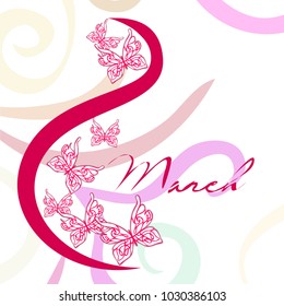 Greeting card for March 8. International Women's Day. Butterfly, abstraction, vector illustration.