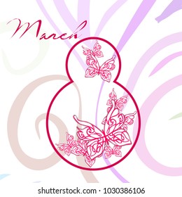 Greeting card for March 8. International Women's Day. Butterfly, abstraction, vector illustration.
