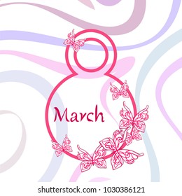 Greeting card for March 8. International Women's Day. Butterfly, abstraction, vector illustration.