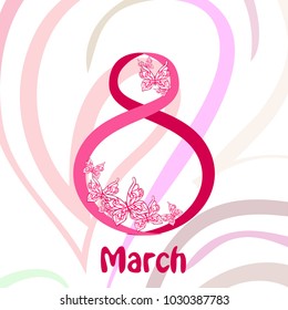 Greeting card for March 8. International Women's Day. Butterfly, abstraction, vector illustration.