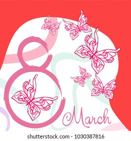 Greeting card for March 8. International Women's Day. Butterfly, abstraction, vector illustration.