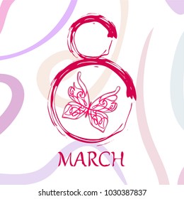 Greeting card for March 8. International Women's Day. Butterfly, abstraction, vector illustration.