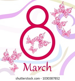 Greeting card for March 8. International Women's Day. Butterfly, abstraction, vector illustration.