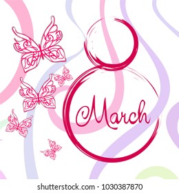Greeting card for March 8. International Women's Day. Butterfly, abstraction, vector illustration.