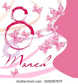 Greeting card for March 8. International Women's Day. Butterfly, abstraction, vector illustration.