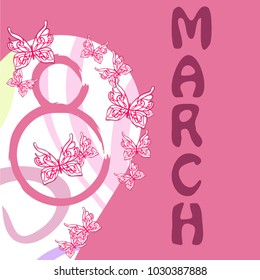 Greeting card for March 8. International Women's Day. Butterfly, abstraction, vector illustration.