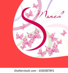 Greeting card for March 8. International Women's Day. Butterfly, abstraction, vector illustration.