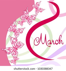 Greeting card for March 8. International Women's Day. Butterfly, abstraction, vector illustration.