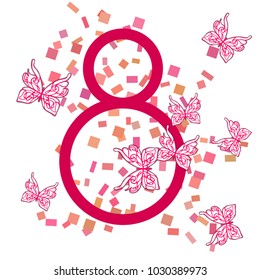 Greeting card for March 8. International Women's Day. Butterfly, abstraction, vector illustration.