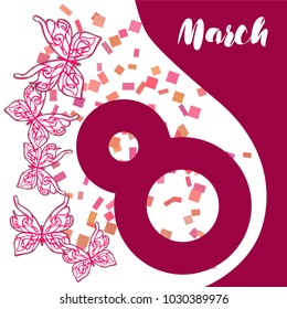 Greeting card for March 8. International Women's Day. Butterfly, abstraction, vector illustration.