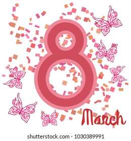 Greeting card for March 8. International Women's Day. Butterfly, abstraction, vector illustration.