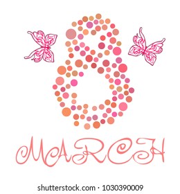 Greeting card for March 8. International Women's Day. Butterfly, abstraction, vector illustration.