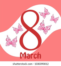 Greeting card for March 8. International Women's Day. Butterfly, abstraction, vector illustration.