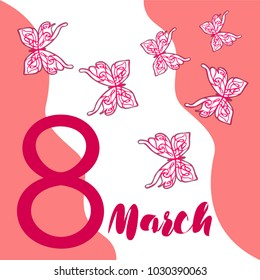 Greeting card for March 8. International Women's Day. Butterfly, abstraction, vector illustration.