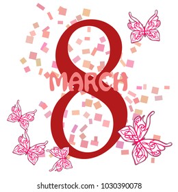 Greeting card for March 8. International Women's Day. Butterfly, abstraction, vector illustration.