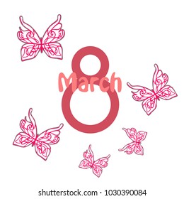 Greeting card for March 8. International Women's Day. Butterfly, abstraction, vector illustration.