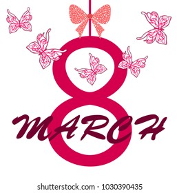 Greeting card for March 8. International Women's Day. Butterfly, abstraction, vector illustration.