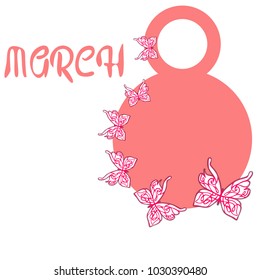 Greeting card for March 8. International Women's Day. Butterfly, abstraction, vector illustration.