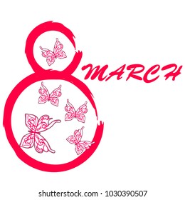 Greeting card for March 8. International Women's Day. Butterfly, abstraction, vector illustration.