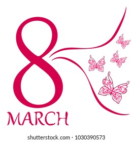 Greeting card for March 8. International Women's Day. Butterfly, abstraction, vector illustration.