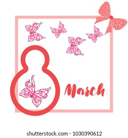 Greeting card for March 8. International Women's Day. Butterfly, abstraction, vector illustration.