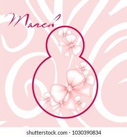 Greeting card for March 8. International Women's Day. Bow, abstraction, vector illustration.