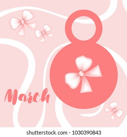 Greeting card for March 8. International Women's Day. Bow, abstraction, vector illustration.