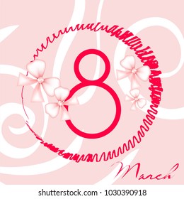 Greeting card for March 8. International Women's Day. Bow, abstraction, vector illustration.