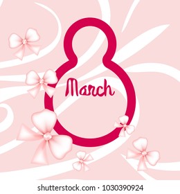 Greeting card for March 8. International Women's Day. Bow, abstraction, vector illustration.