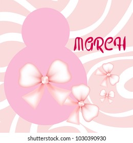 Greeting card for March 8. International Women's Day. Bow, abstraction, vector illustration.