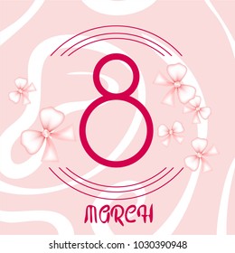 Greeting card for March 8. International Women's Day. Bow, abstraction, vector illustration.