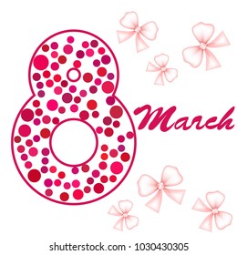 Greeting card for March 8. International Women's Day. Bow, abstraction, vector illustration.