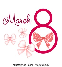 Greeting card for March 8. International Women's Day. Bow, abstraction, vector illustration.
