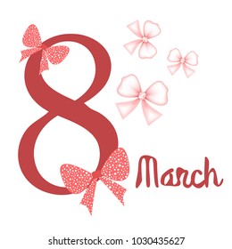Greeting card for March 8. International Women's Day. Bow, abstraction, vector illustration.