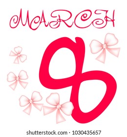 Greeting card for March 8. International Women's Day. Bow, abstraction, vector illustration.